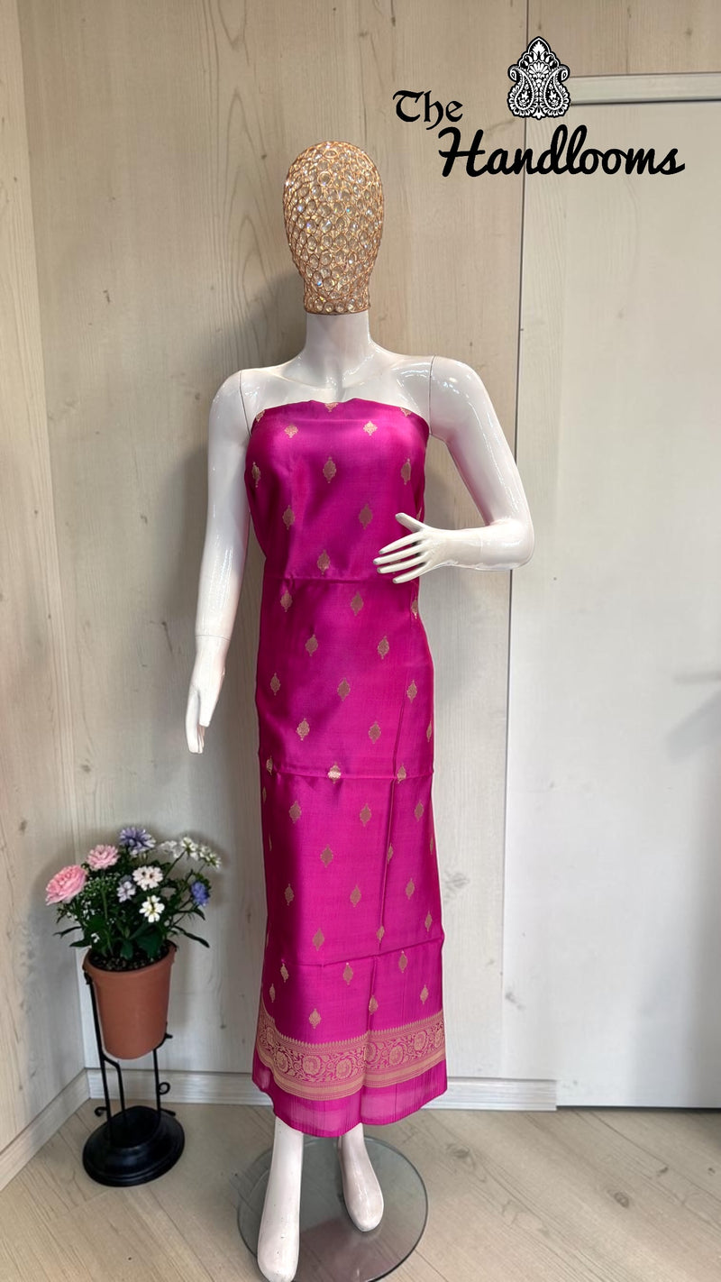 Pure Mango Silk Handloom Banarasi Dress Material - The Handlooms