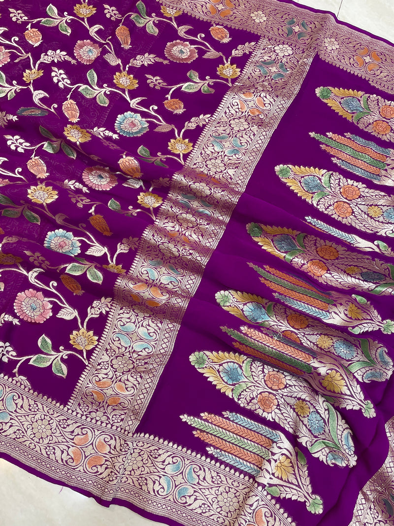 Pure Khaddi Georgette Banarasi Saree - water zari - The Handlooms