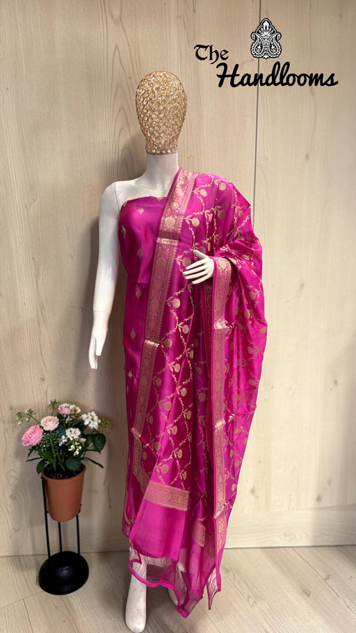 Pure Mango Silk Handloom Banarasi Dress Material - The Handlooms
