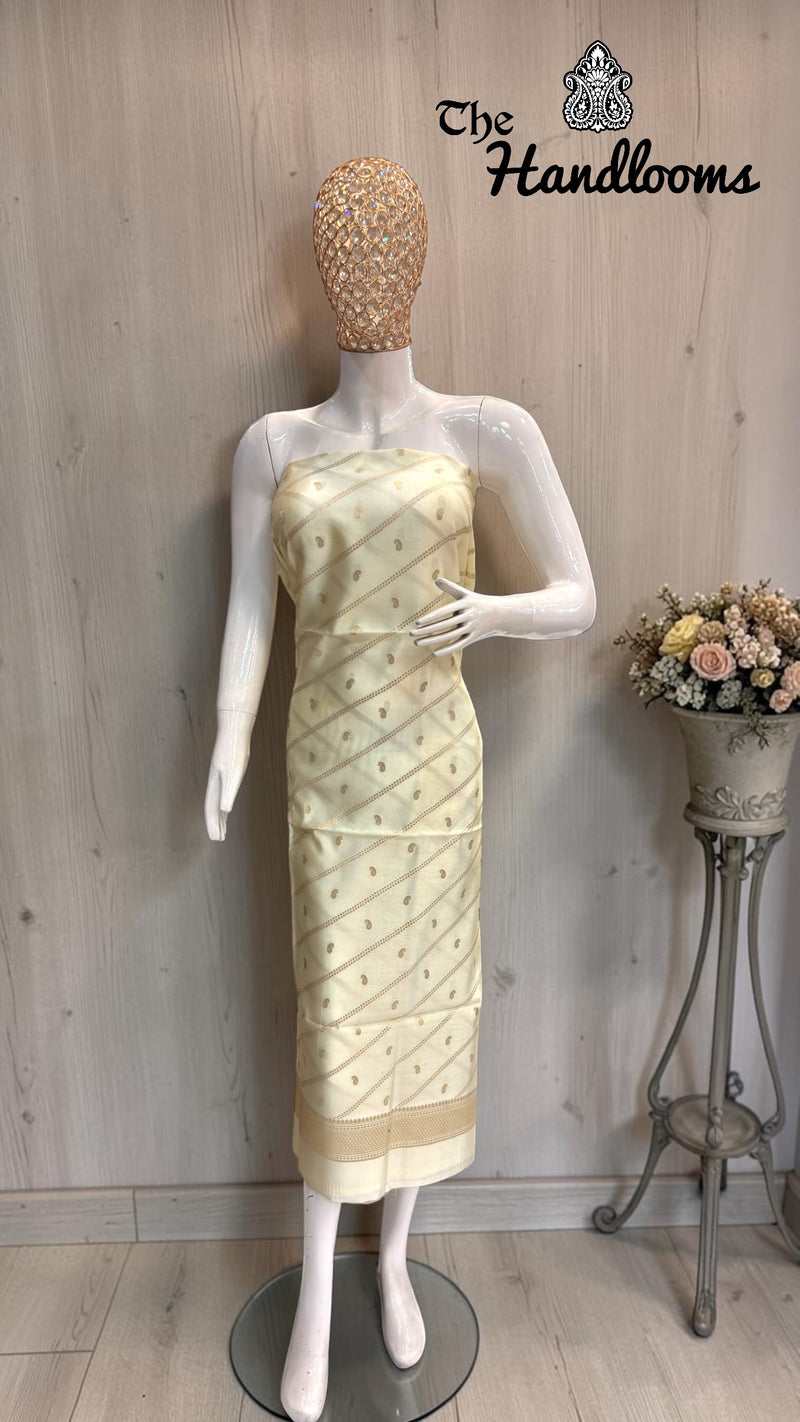 Pure Mango Silk Handloom Banarasi Dress Material - The Handlooms