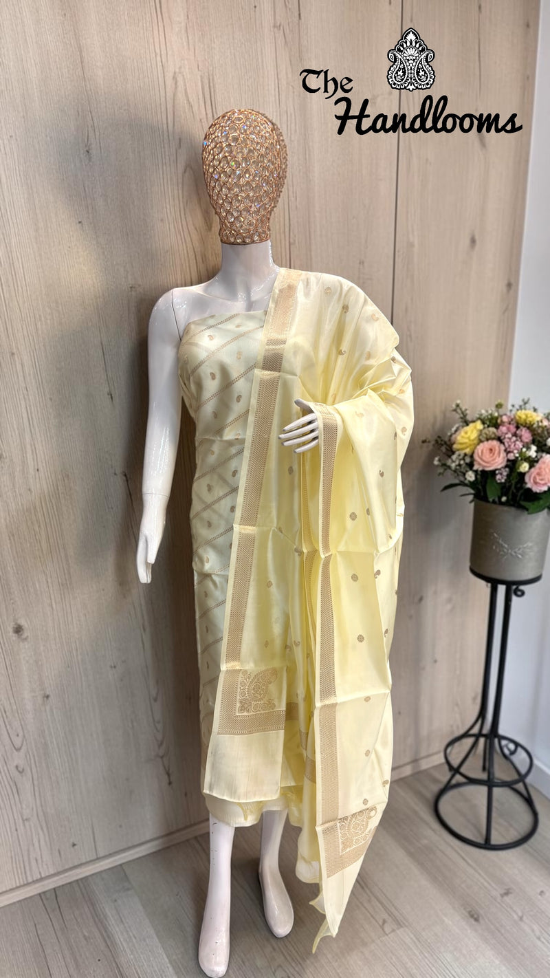 Pure Mango Silk Handloom Banarasi Dress Material - The Handlooms
