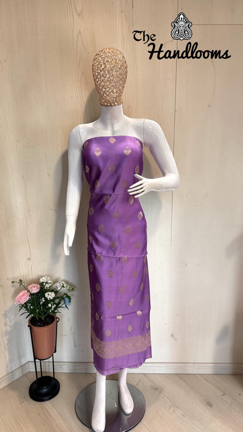 Pure Mango Silk Handloom Banarasi Dress Material - The Handlooms