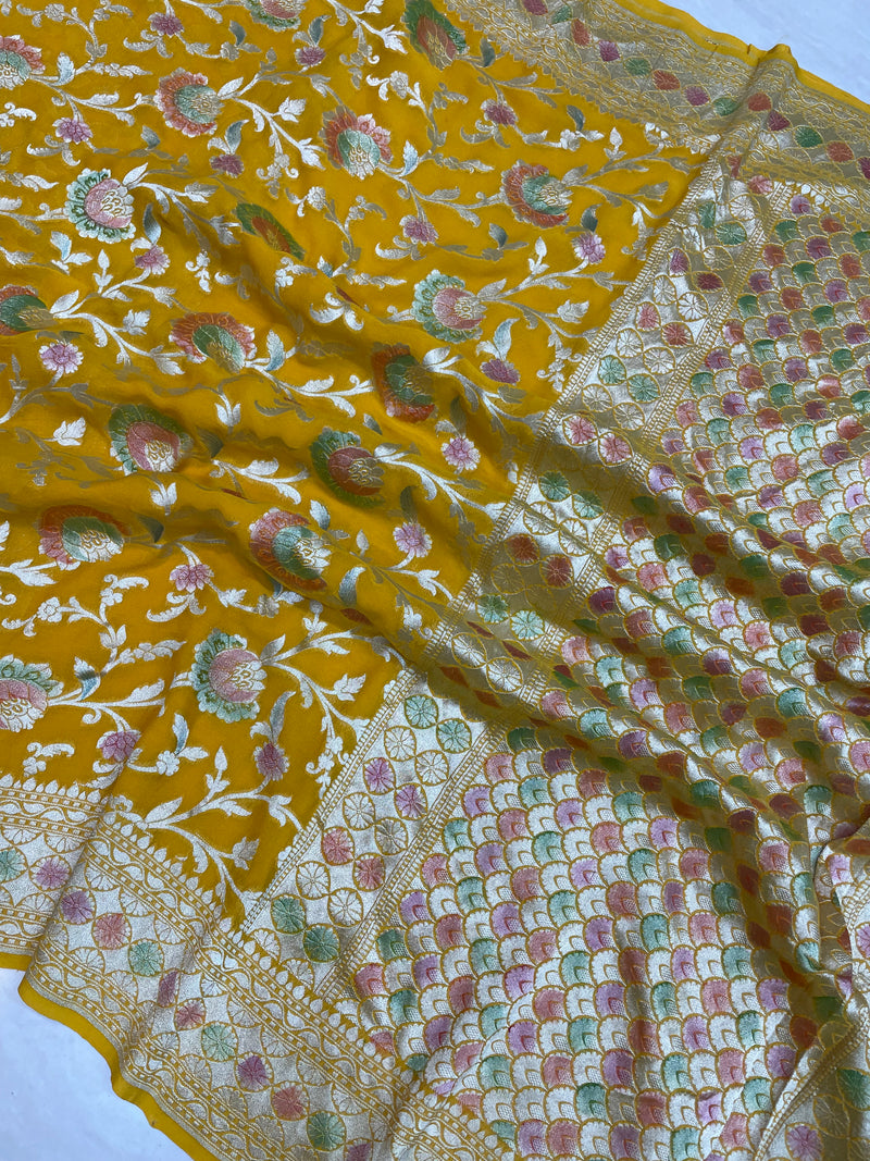 Pure Khaddi Georgette Banarasi Saree - water zari - The Handlooms