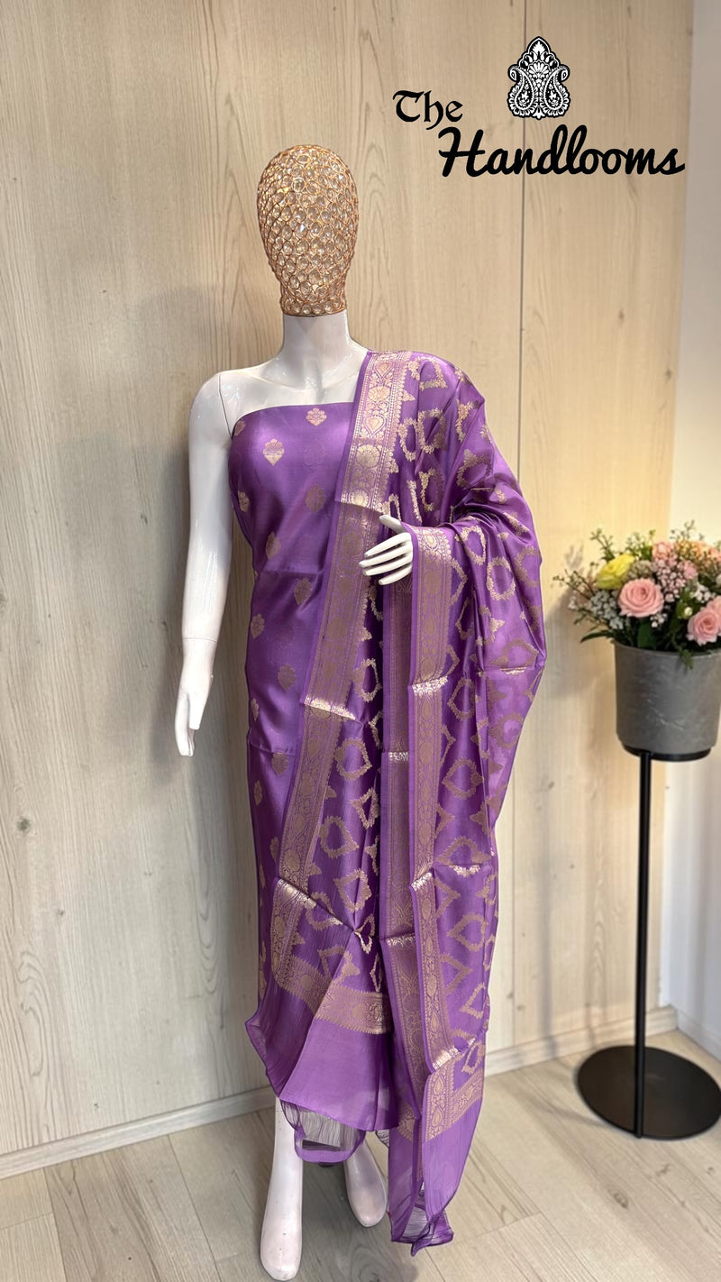Pure Mango Silk Handloom Banarasi Dress Material - The Handlooms