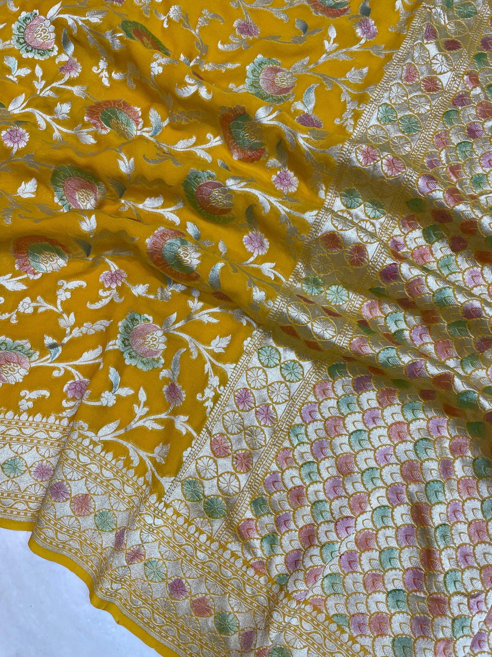 Pure Khaddi Georgette Handloom Banarasi Saree - Water zari main image 1