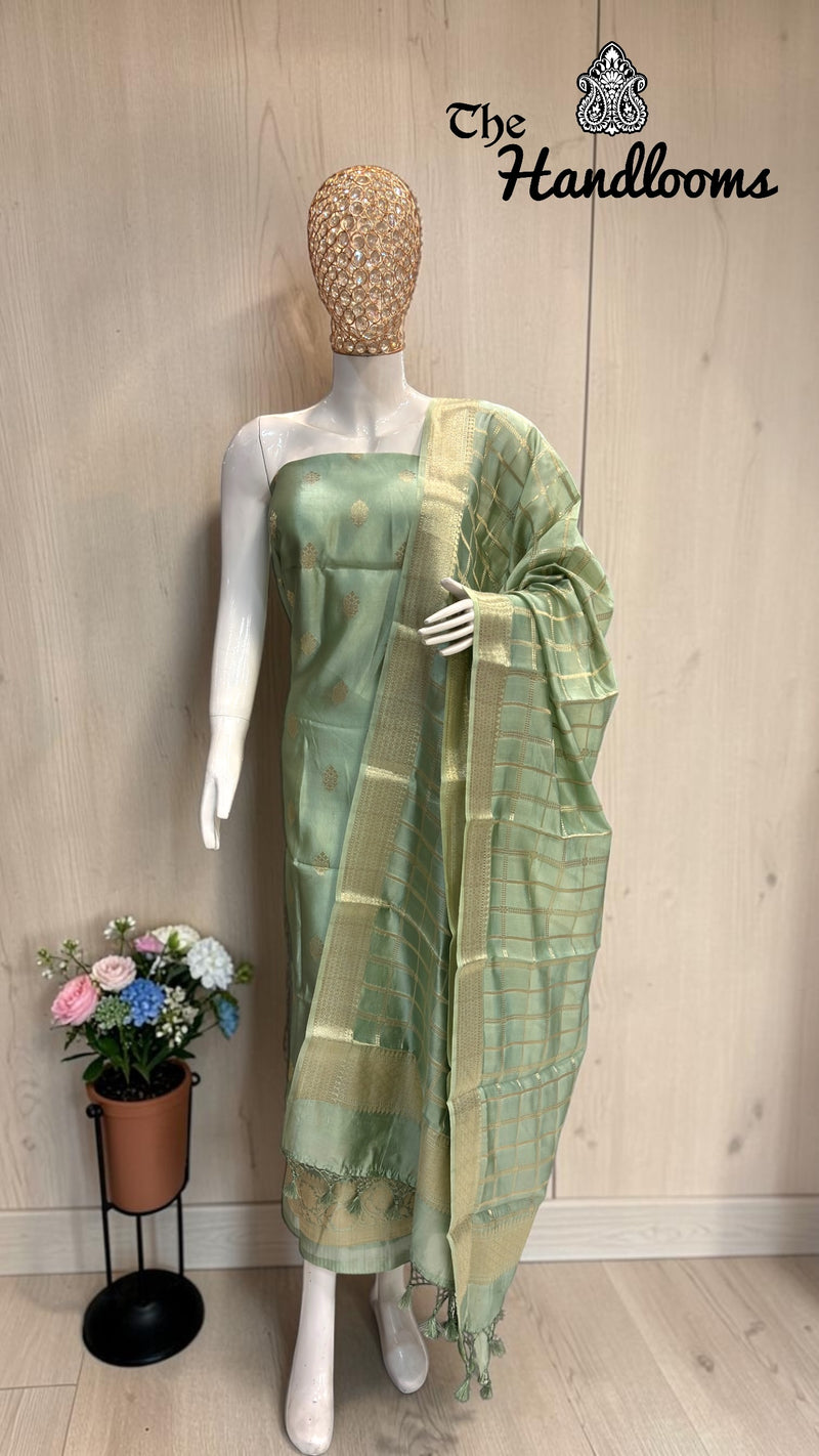 Pure Mango Silk Handloom Banarasi Dress Material - The Handlooms
