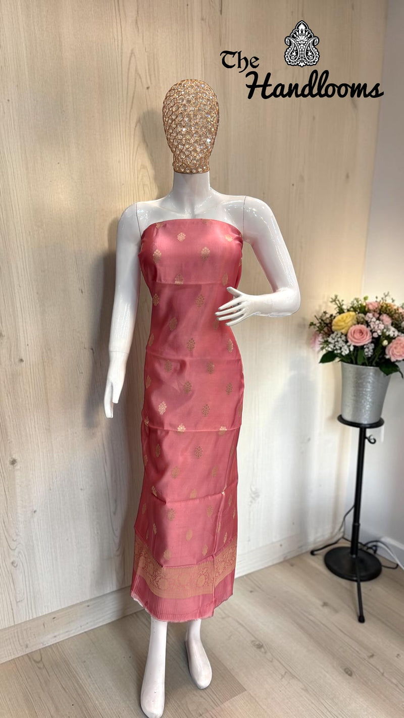 Pure Mango Silk Handloom Banarasi Dress Material - The Handlooms