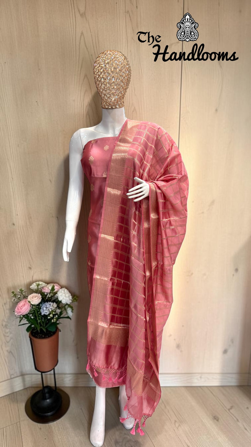 Pure Mango Silk Handloom Banarasi Dress Material - The Handlooms