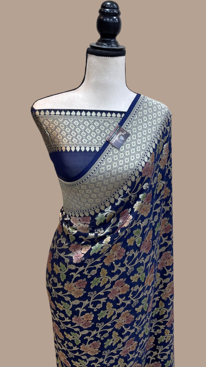 Pure Khaddi Georgette Banarasi Saree - water zari - The Handlooms