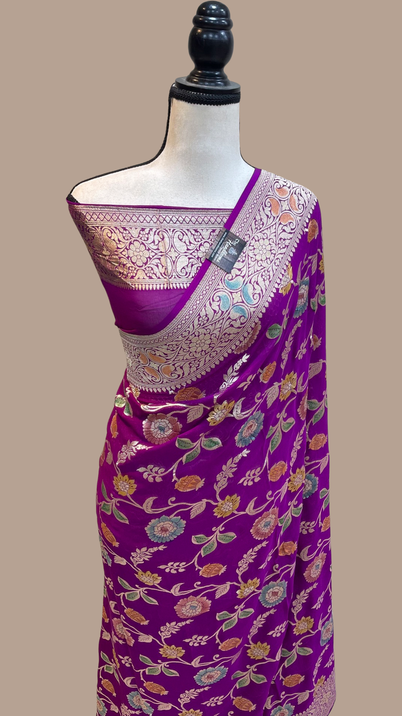 Pure Khaddi Georgette Banarasi Saree - water zari - The Handlooms