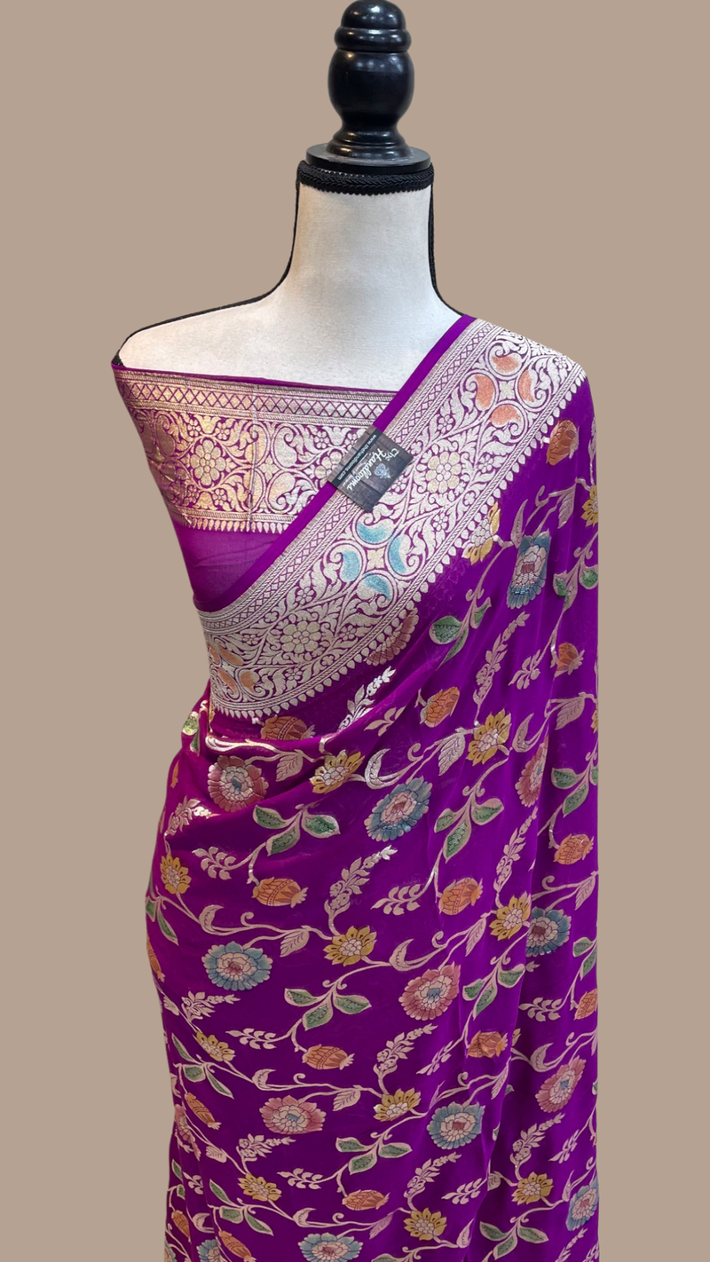 Pure Khaddi Georgette Banarasi Saree - water zari - The Handlooms