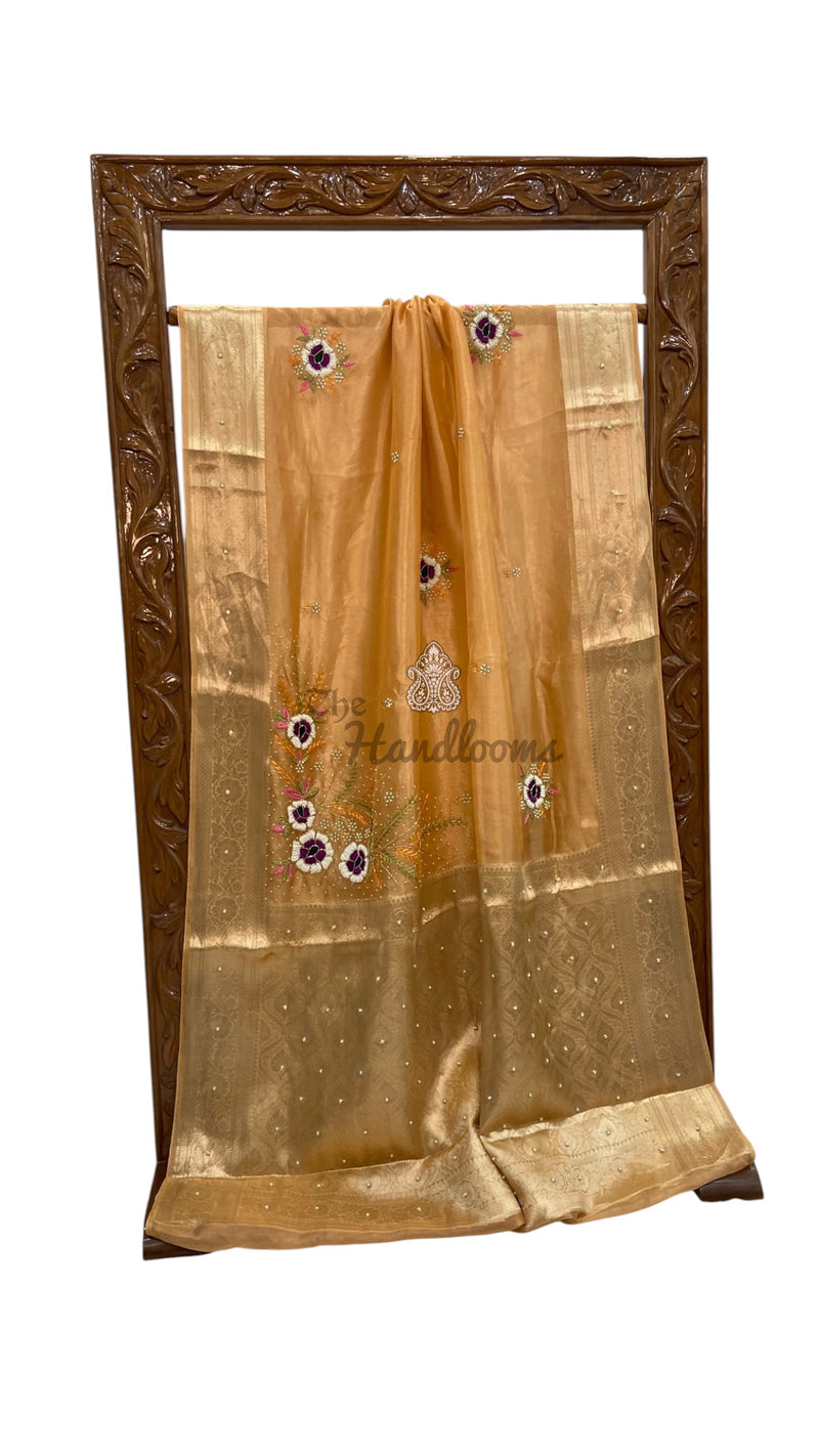 Pure Kora Tissue Silk Handloom Banarasi Saree - Handwork