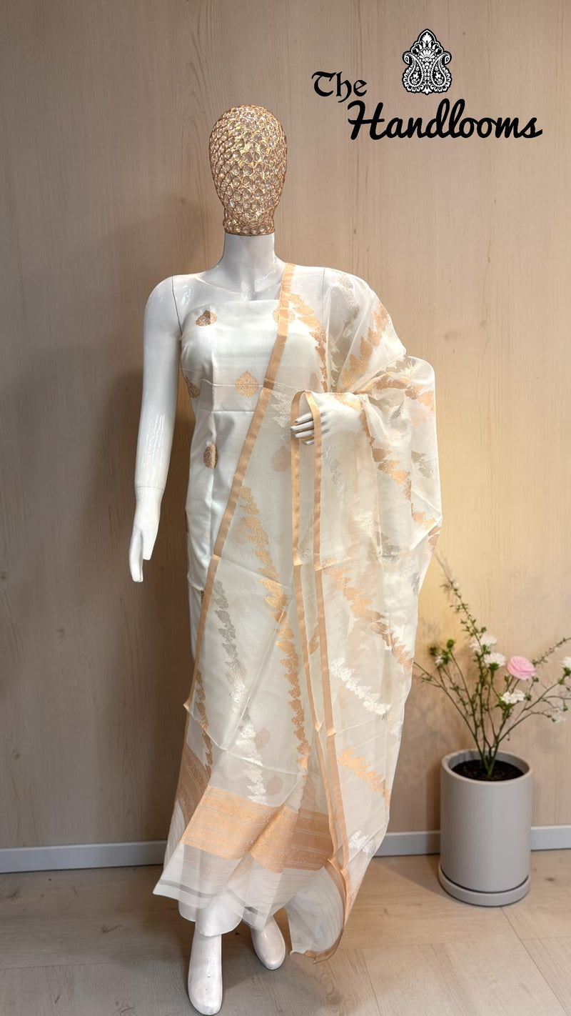Pure Katan Silk Handlooms Banarasi Dress material With Organza Dupatta - The Handlooms