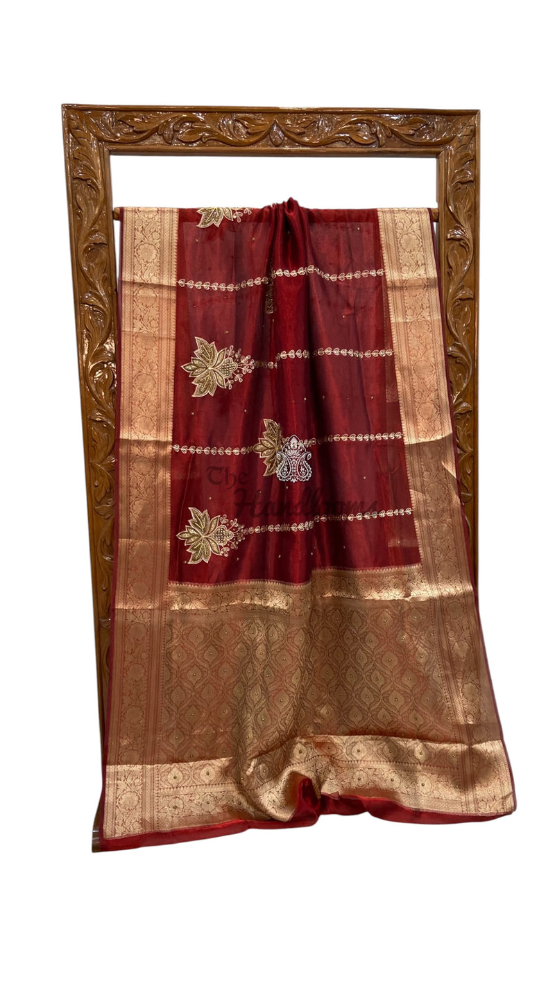 Pure Kora Tissue Silk Handloom Banarasi Saree - Handwork
