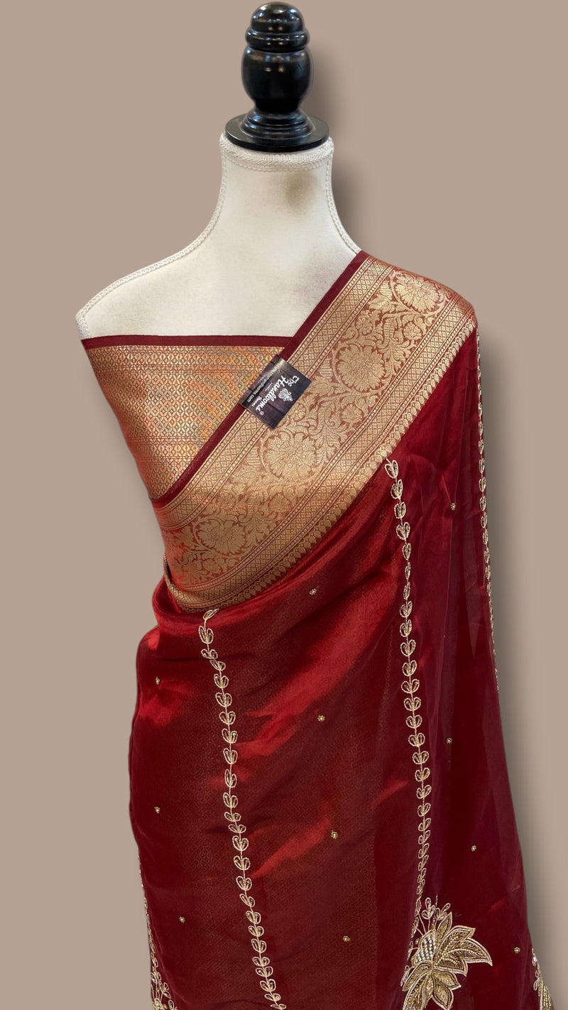 Pure Kora Tissue Silk Handloom Banarasi Saree - Handwork