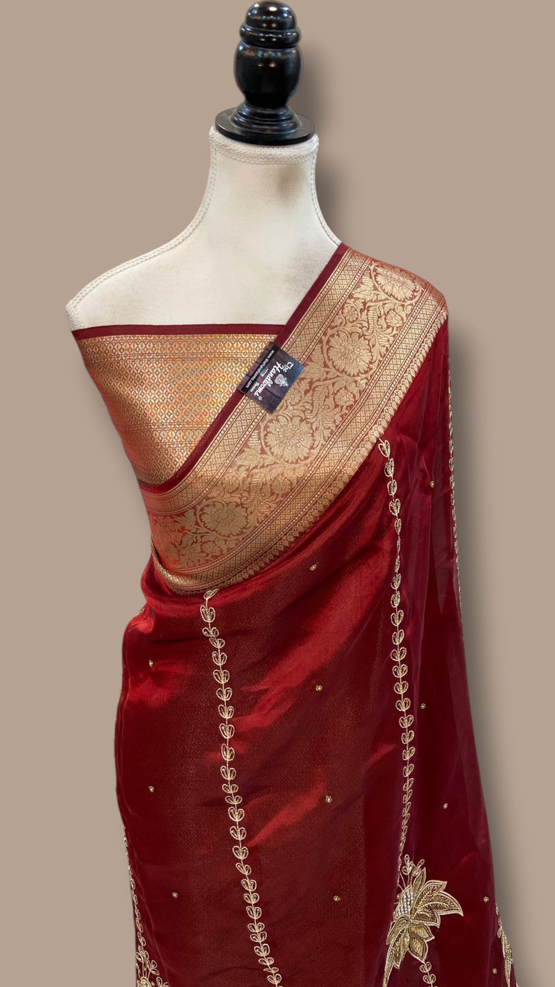Pure Kora Tissue Silk Handloom Banarasi Saree - Handwork