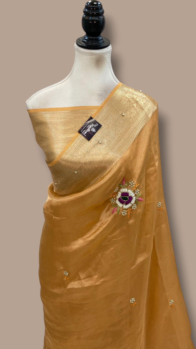 Pure Kora Tissue Silk Handloom Banarasi Saree - Handwork