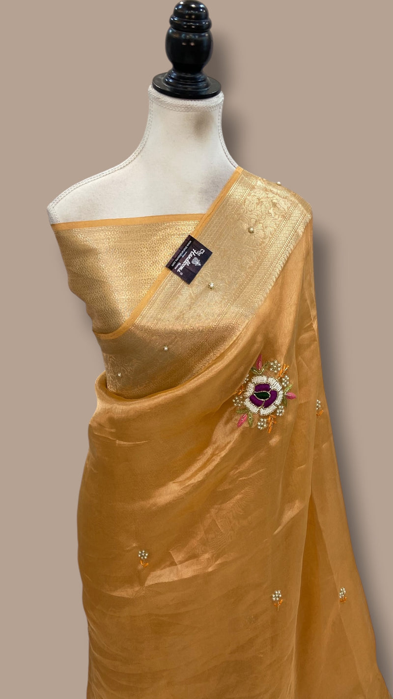 Pure Kora Tissue Silk Handloom Banarasi Saree - Handwork