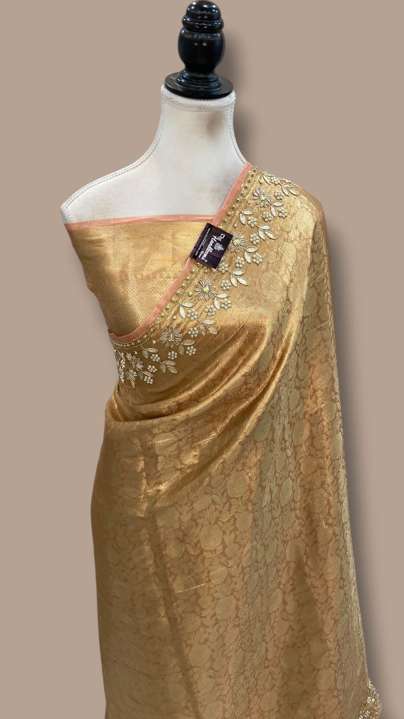 Pure Kora Tissue Handloom Banarasi Saree - Handwork