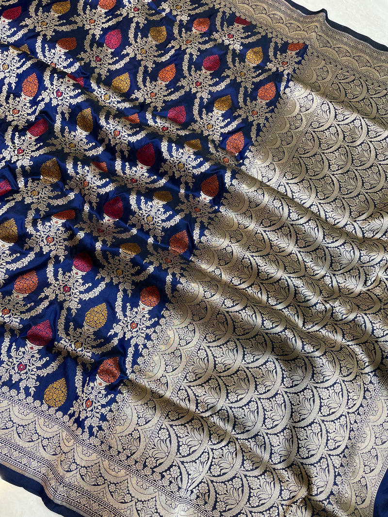 Pure Katan Silk Banarasi Handloom Saree - All over Jaal work - With Meenakari - The Handlooms
