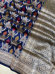 Pure Katan Silk Banarasi Handloom Saree - All over Jaal work - With Meenakari - The Handlooms