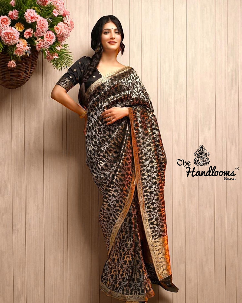Shruti Hassan in Pure Katan Silk Banarasi Handloom Saree - All Over Jaal Work - The Handlooms