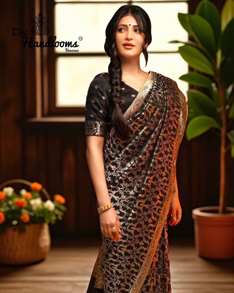 Shruti Hassan in Pure Katan Silk Banarasi Handloom Saree - All Over Jaal Work - The Handlooms