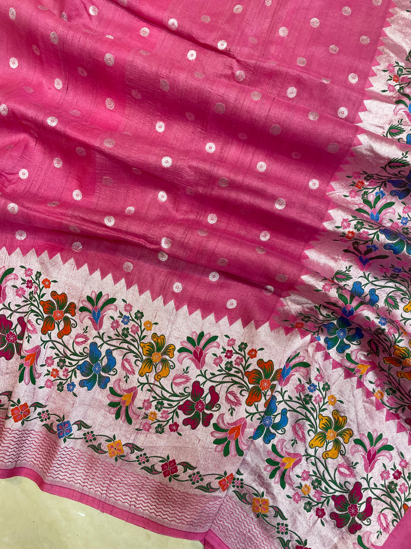 Pure Tussar Georgette Handloom Banarasi Saree - Paithani Border - The Handlooms