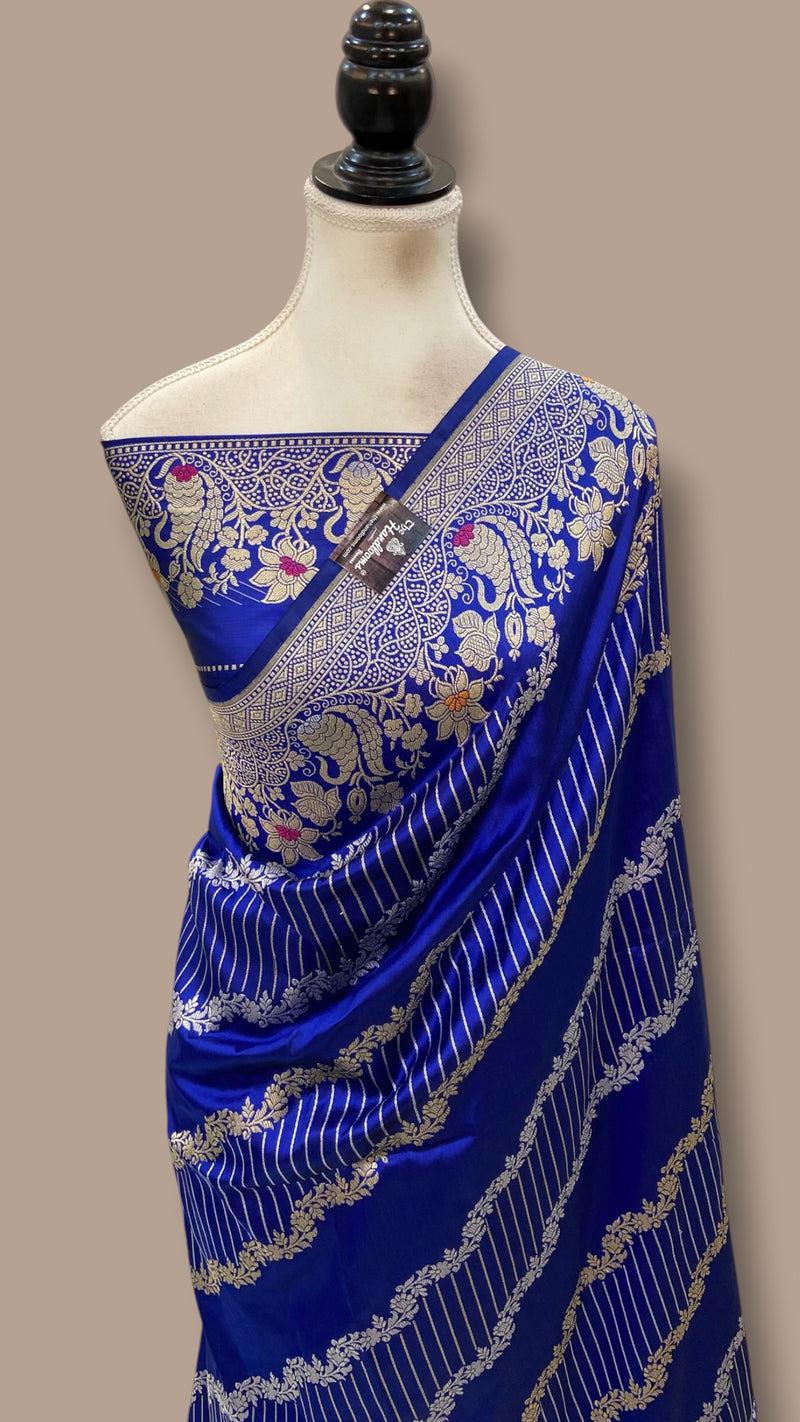 Royal Blue Pure Katan Silk Banarasi Handloom Saree - All Over Kadiyal Jaal Work