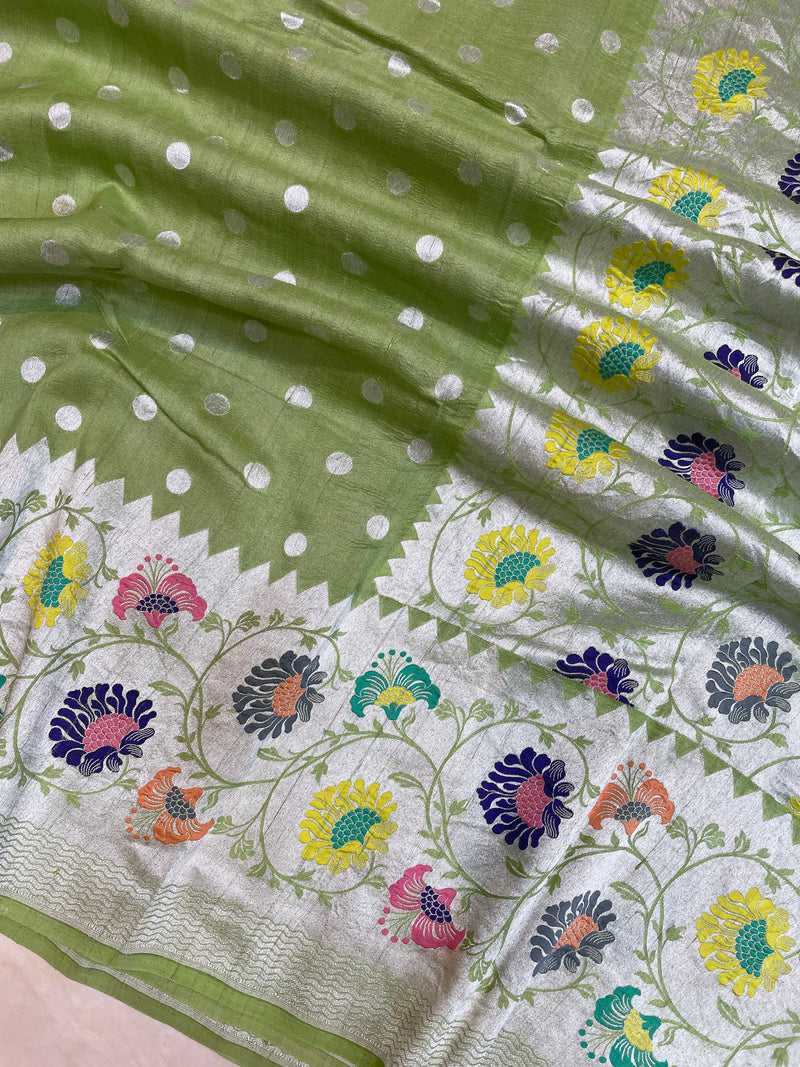 Pure Tussar Georgette Handloom Banarasi Saree - Paithani Border - The Handlooms
