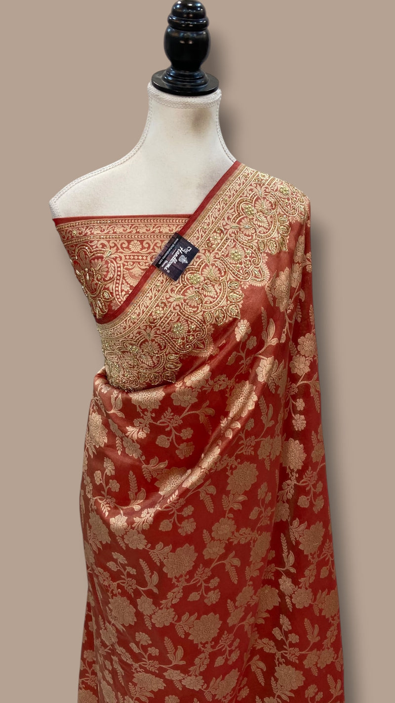 Pure Tissue Katan Silk Banarasi Handloom Saree - Handwork