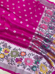 Pure Tussar Georgette Handloom Banarasi Saree - Paithani Border - The Handlooms
