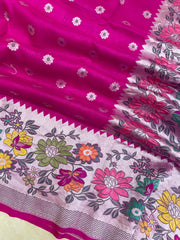 Pure Tussar Georgette Handloom Banarasi Saree - Paithani Border - The Handlooms