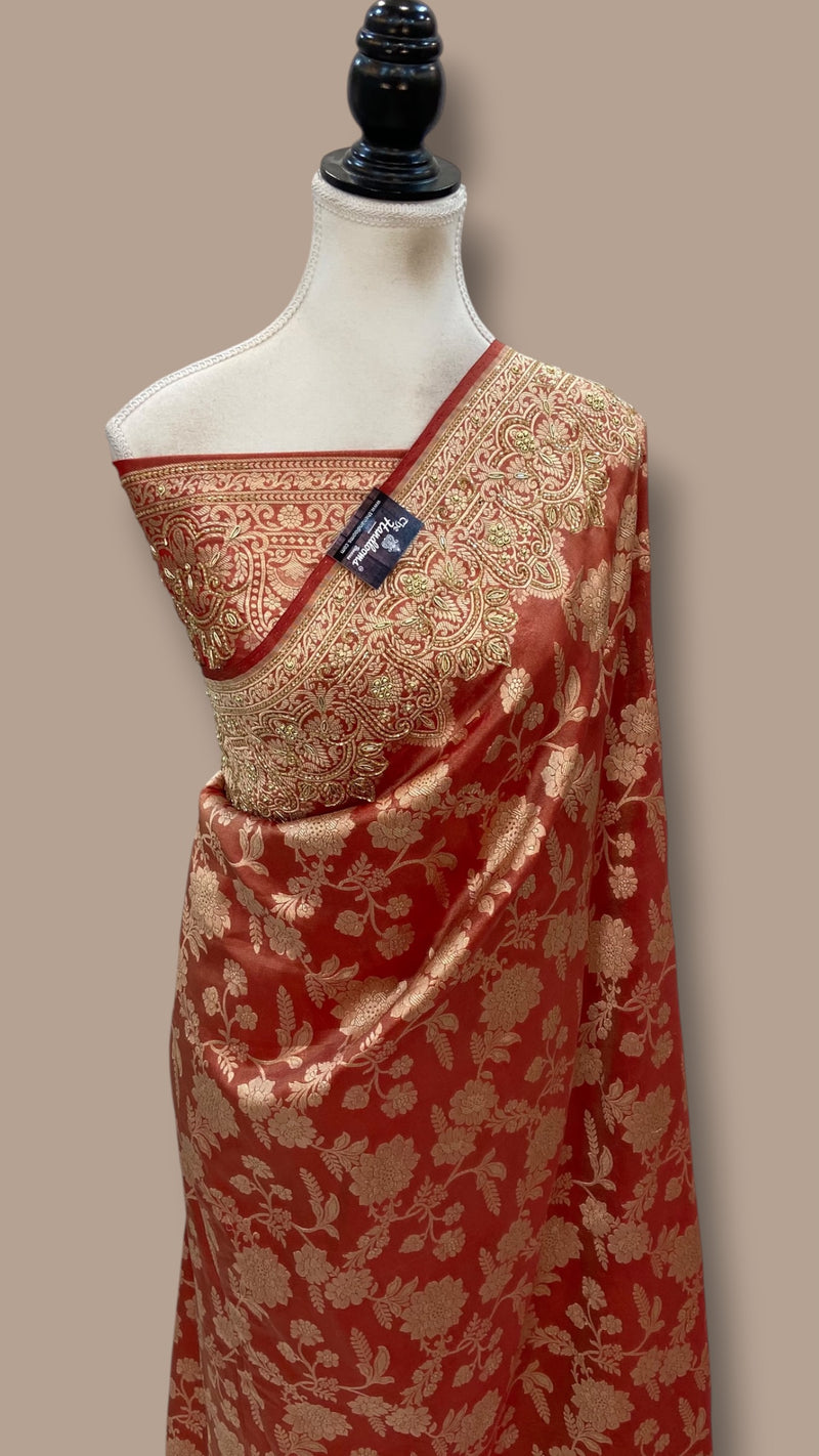 Pure Tissue Katan Silk Banarasi Handloom Saree - Handwork