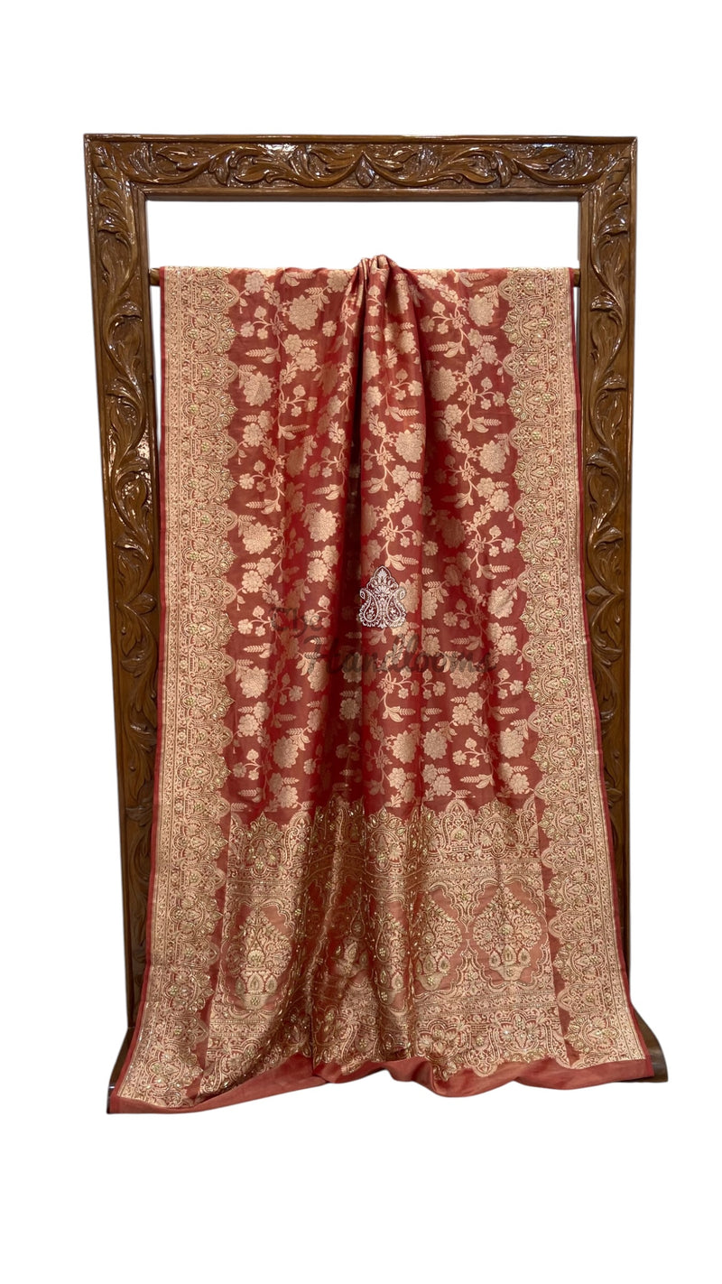 Pure Tissue Katan Silk Banarasi Handloom Saree - Handwork