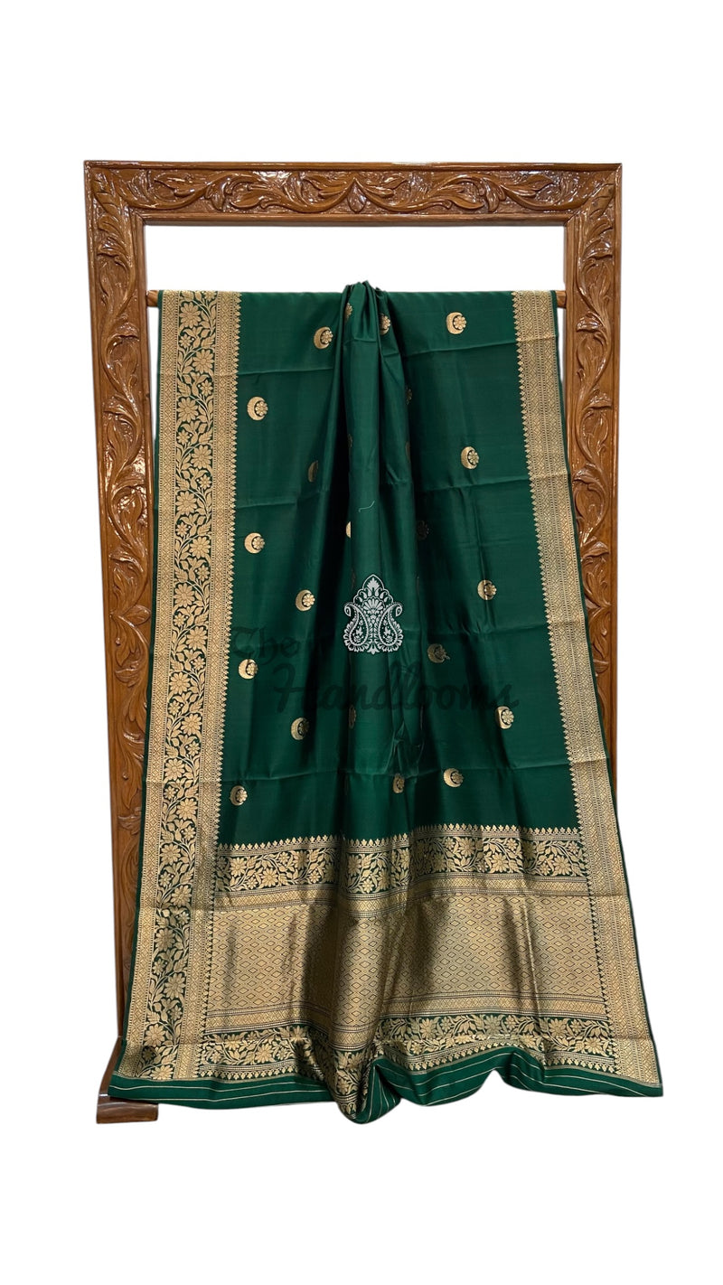 Green Pure Katan Silk Banarasi Handloom Saree - All over Kadua motifs