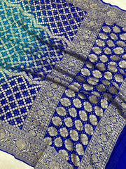 Pure Georgette Banarasi Bandhej Handloom Dupatta - Dual Shade - The Handlooms
