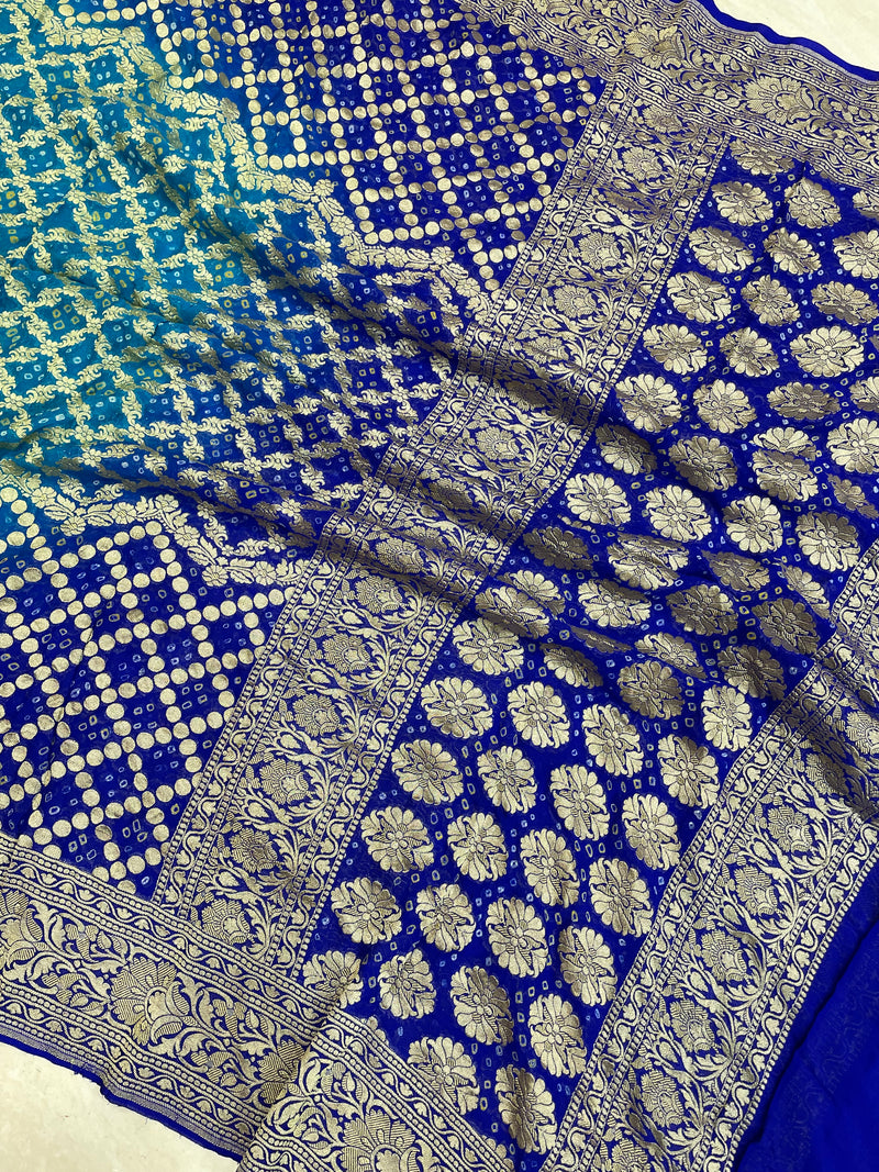 Pure Georgette Banarasi Bandhej Handloom Dupatta - Dual Shade - The Handlooms