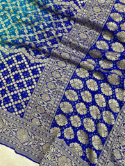 Pure Georgette Banarasi Bandhej Handloom Dupatta - Dual Shade - The Handlooms