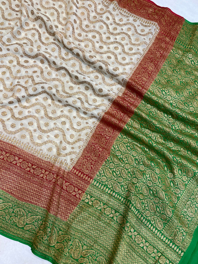 Pure Khaddi Georgette Banarasi Saree -  Antique zari - The Handlooms