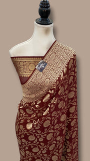 Pure Khaddi Georgette Handloom Banarasi Saree - Water Zari - The Handlooms