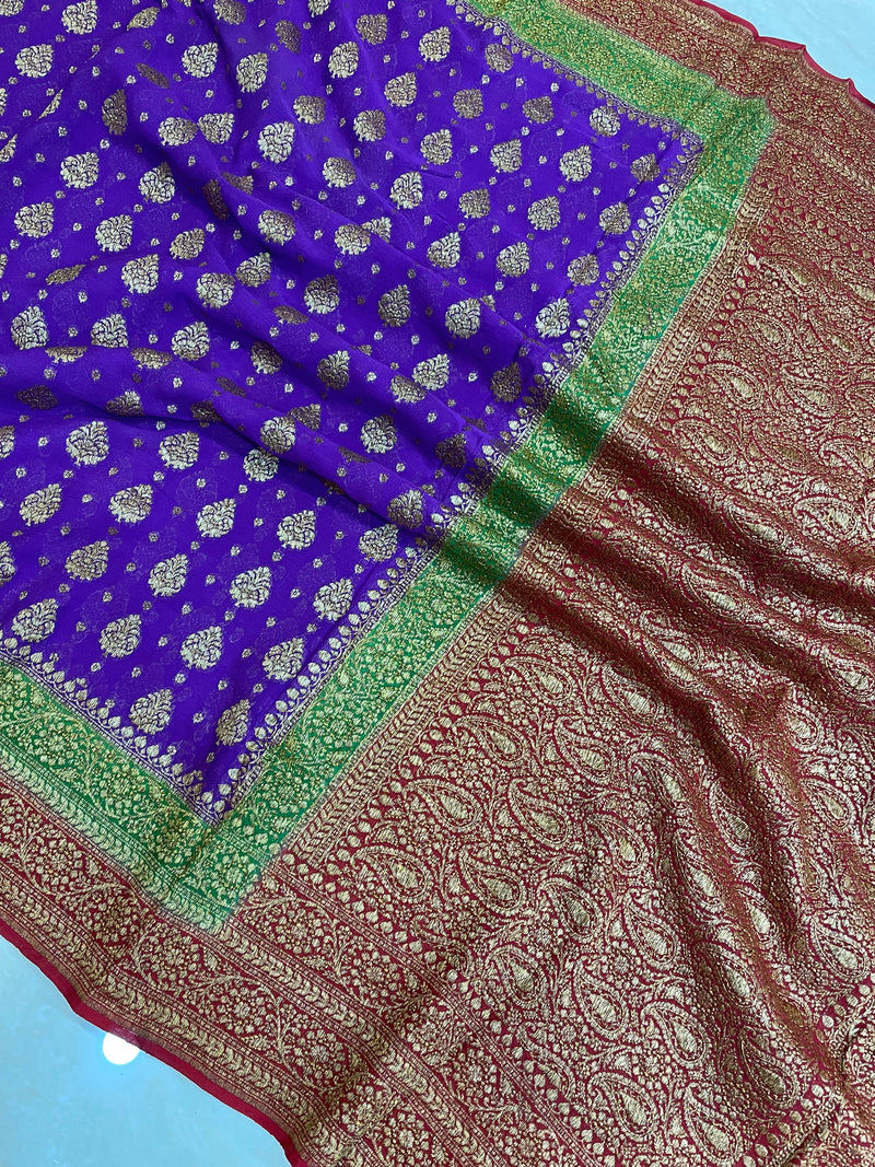Pure Khaddi Georgette Banarasi Saree -  Antique zari - The Handlooms