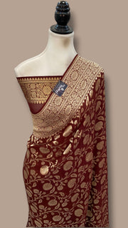 Pure Khaddi Georgette Handloom Banarasi Saree - Water Zari - The Handlooms