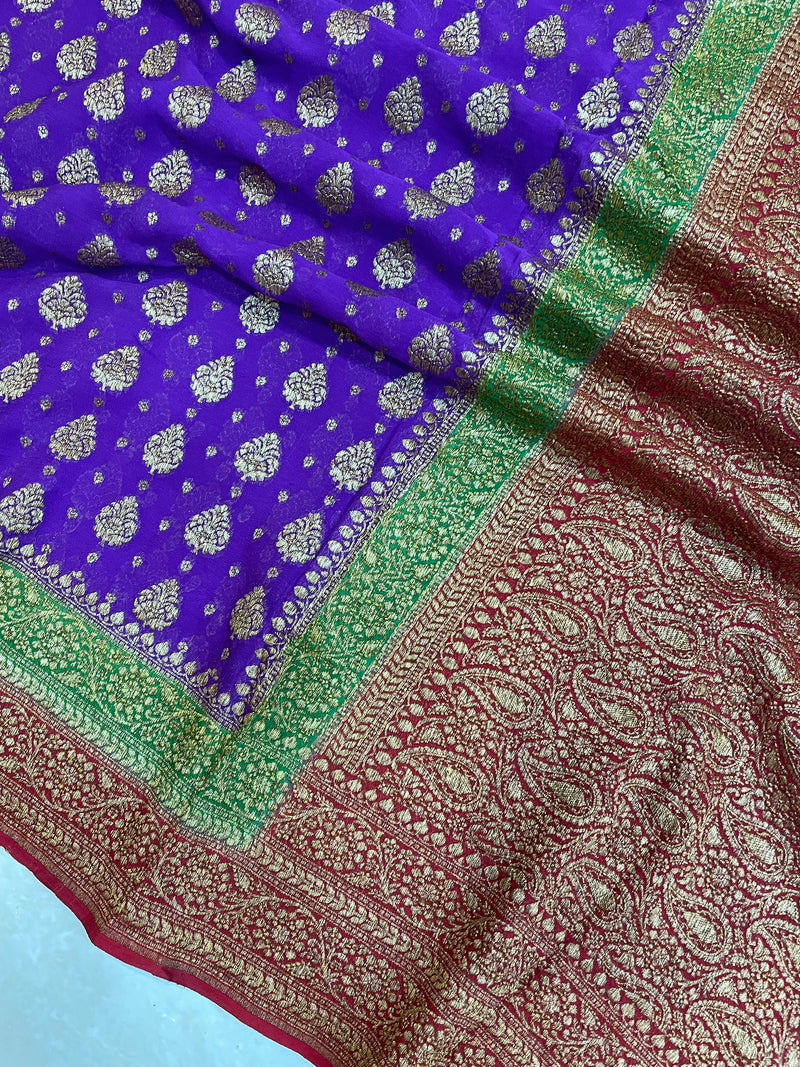 Pure Khaddi Georgette Banarasi Saree -  Antique zari - The Handlooms