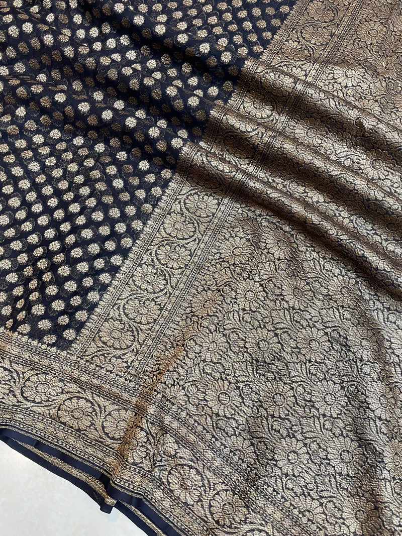 Pure Khaddi Georgette Banarasi Saree -  Antique zari - The Handlooms