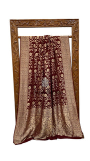 Pure Khaddi Georgette Handloom Banarasi Saree - Water Zari - The Handlooms