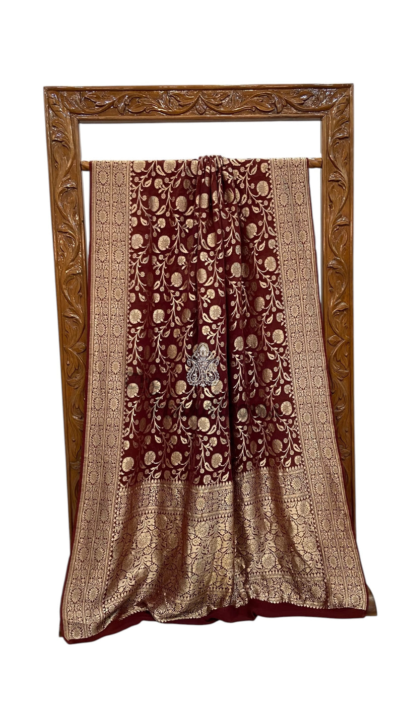 Pure Khaddi Georgette Handloom Banarasi Saree - Water Zari - The Handlooms