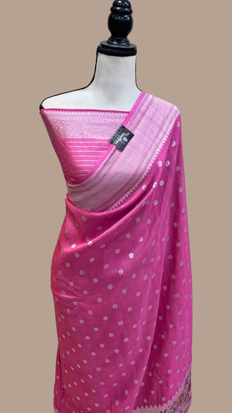 Pure Tussar Georgette Handloom Banarasi Saree - Paithani Border - The Handlooms