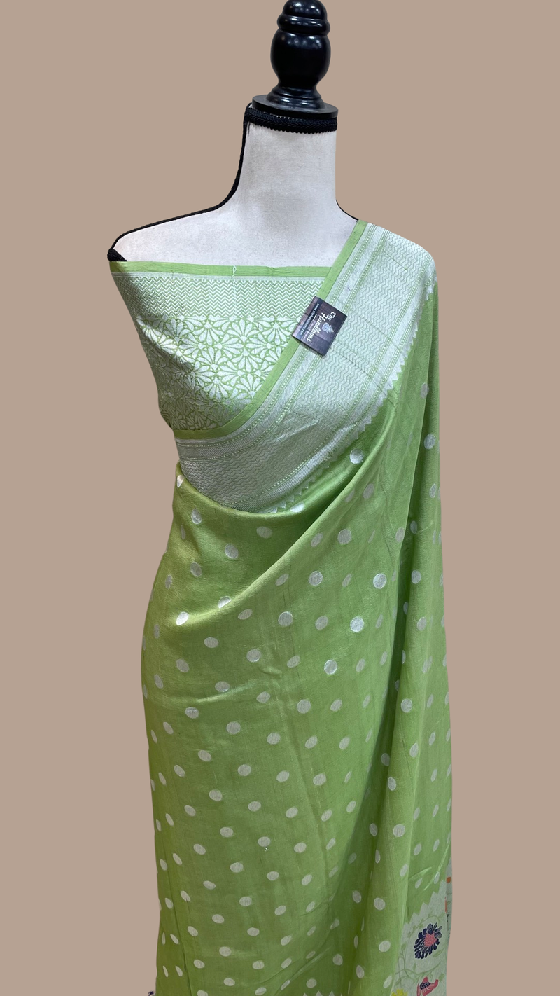 Pure Tussar Georgette Handloom Banarasi Saree - Paithani Border - The Handlooms
