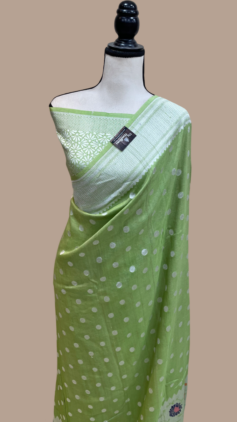 Pure Tussar Georgette Handloom Banarasi Saree - Paithani Border - The Handlooms